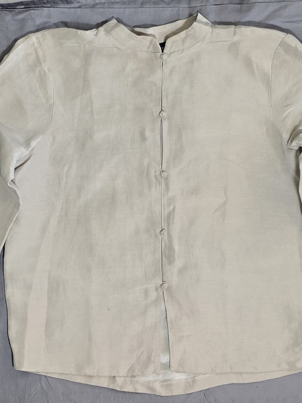 Eileen Fisher Light Stone Mandarin-Collar Button Front Blouse - Picture 7 of 7
